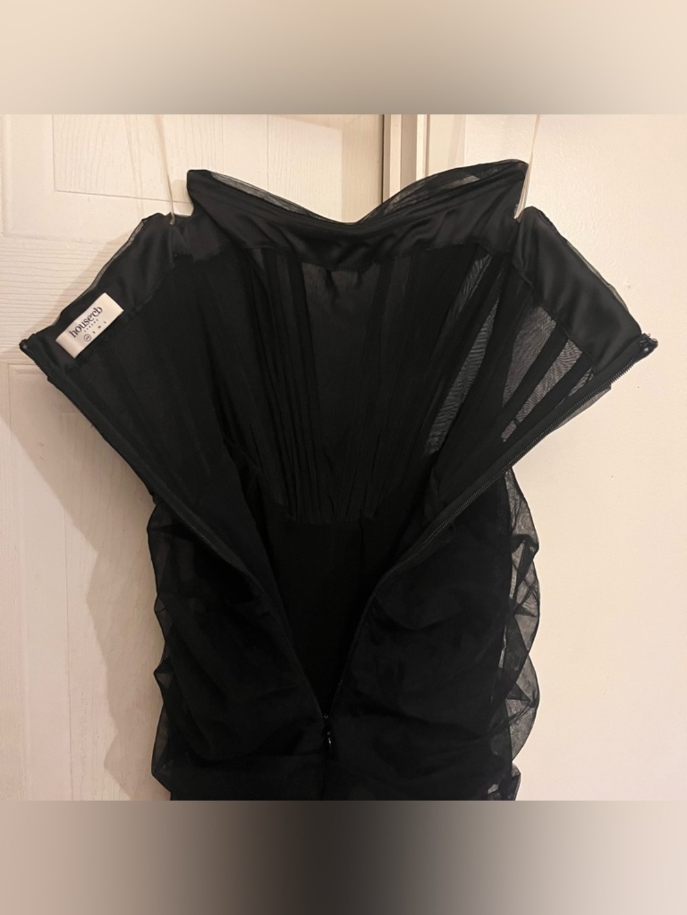 House of CB London Leila Black Mesh Strapless Corset Dress XS Bodycon Ruched - Picture 2 of 10
